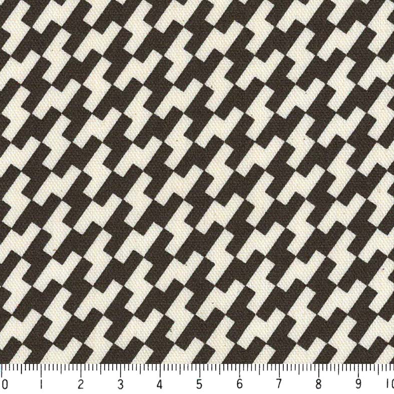 幾何学織り文様 7646-90 チャコール グレー 10cm単位 やや厚手 生成りオックス 生地 布 松尾捺染 綿100％ 110cm 布　カルトナージュ ク..