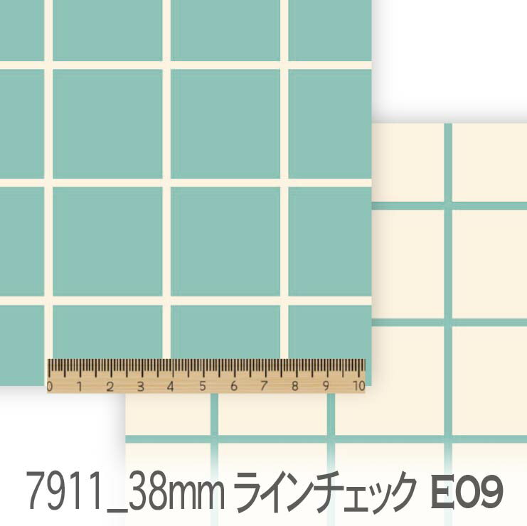 38mm ラインチェック柄 生地 アクアグリーン 7911-e09 北欧風 ウインドペン チェック ティファニーブルー ミントグリーン オックス生地 ブロード 11号帆布 ハンプ生地 ダブルガーゼ スケア生地 日本製 生地 布 松尾捺染 綿100% 10cm単位 カット売り 入園入学 商用利用可