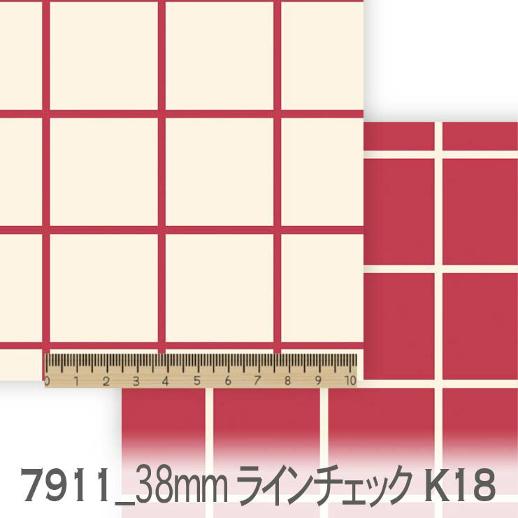 38mm ラインチェック柄 生地 レッド 7