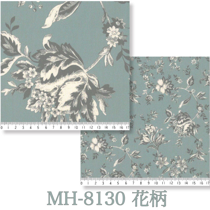 toile de jouy トワルドジュイ 花柄 生地 おしゃれ オックス生地 8130-mh MHcollectionシリーズ g11 スモークブルー グレーモチーフ フラワー ボタニカル 10cm単位 やや厚手 シーチング ダブルガーゼ オックス 生地 布 松尾捺染 綿100％ 110cm 布 カルトナージュ 商用利用可