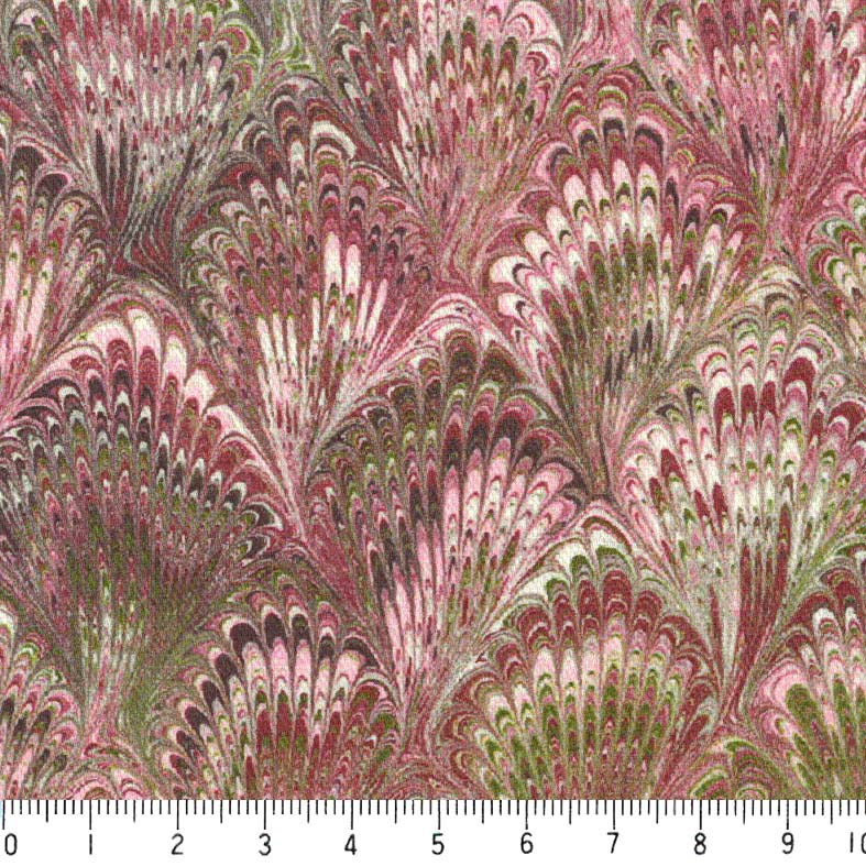 マーブルプリント　9099-ss 　ピーコック柄 ボルドー/ピンク系　10cm単位 切り売り 晒し オックス 生地..