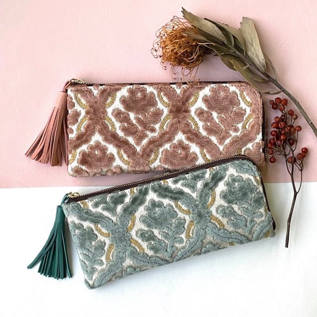 名入れ可 長財布 L字型 アラベスク柄 インテリアファブリック パイル生地 財布 薄くて軽い レディース財布 たくさん入る L字型財布 プレゼント 日本製 国産 ハンドメイド ギフト