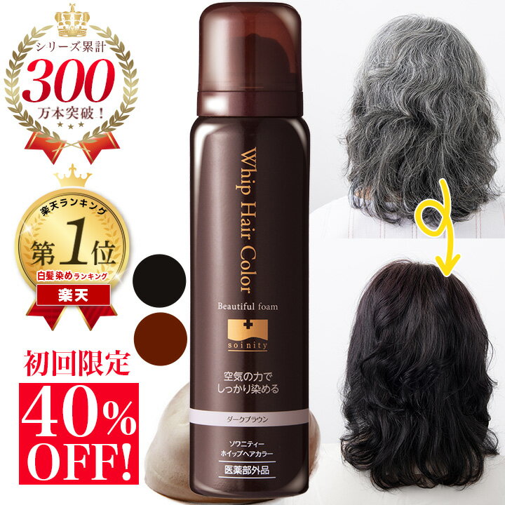 【ポイント最大51倍＆1390円OFFクーポン！30日23:59まで】 【初回限定 40％OFF！】白髪染め 永久染毛剤 ソワニティー ホイップへアカラー 80g 1本 泡 泡カラー 選べる2色 ブラック/ダークブラウン 白髪染 医薬部外品