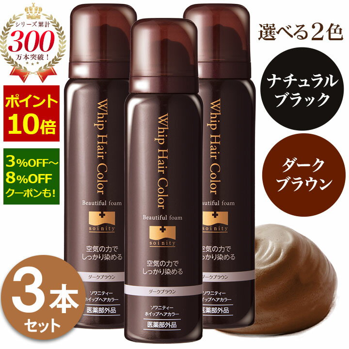 【ポイント10倍＆最大8％OFFクーポン！12/11 9:59まで】 白髪染め 永久染毛剤 ソワニティー ホイップへアカラー 80g 3本セット 泡 泡カラー 選べる2色 ブラック/ダークブラウン 白髪染 医薬部外品