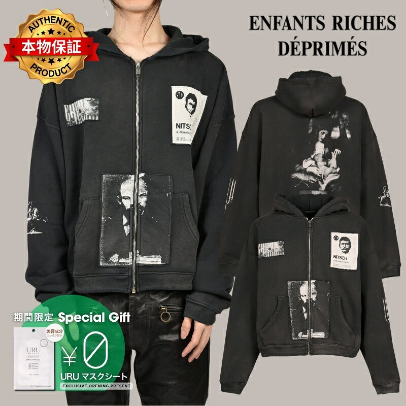 ENFANTS RICHES DEPRIMES アンファン リッシュ デプリメ パーカー、ストリートスタイル、メンズ LENIN’S NAP TIME ASSEMBLAGE ZIP HOODIE / WASHED BLK