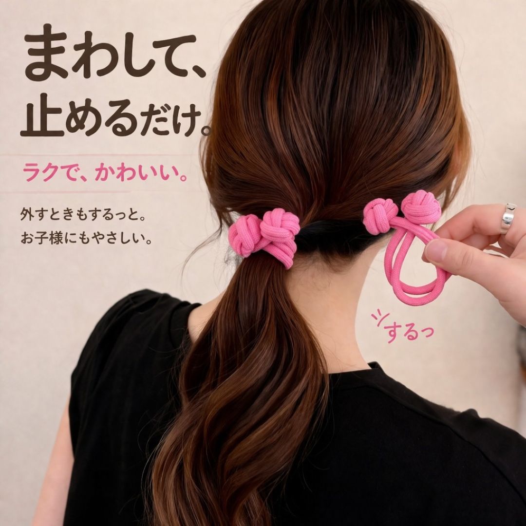 ＜本日10%OFFクーポン 1152円＞【 くるっと簡単 ヘアゴム 選べる9色 5個セット 】 秒着 かわいい オシャレ 不器用でも簡単 時間かけずにオシャレ まわしてとめるだけ ブラック ダークブラウン ブラウン ベージュ ライトブルー グリーン ピンク レッド パープル 送料無料