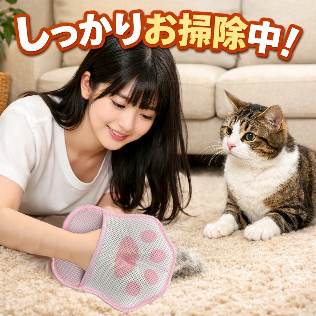 ＜得々クーポン＞【 ペット 毛取り 手袋 2個セット 】 毛取 犬 猫 毛取り クリーナー ピンク  ...