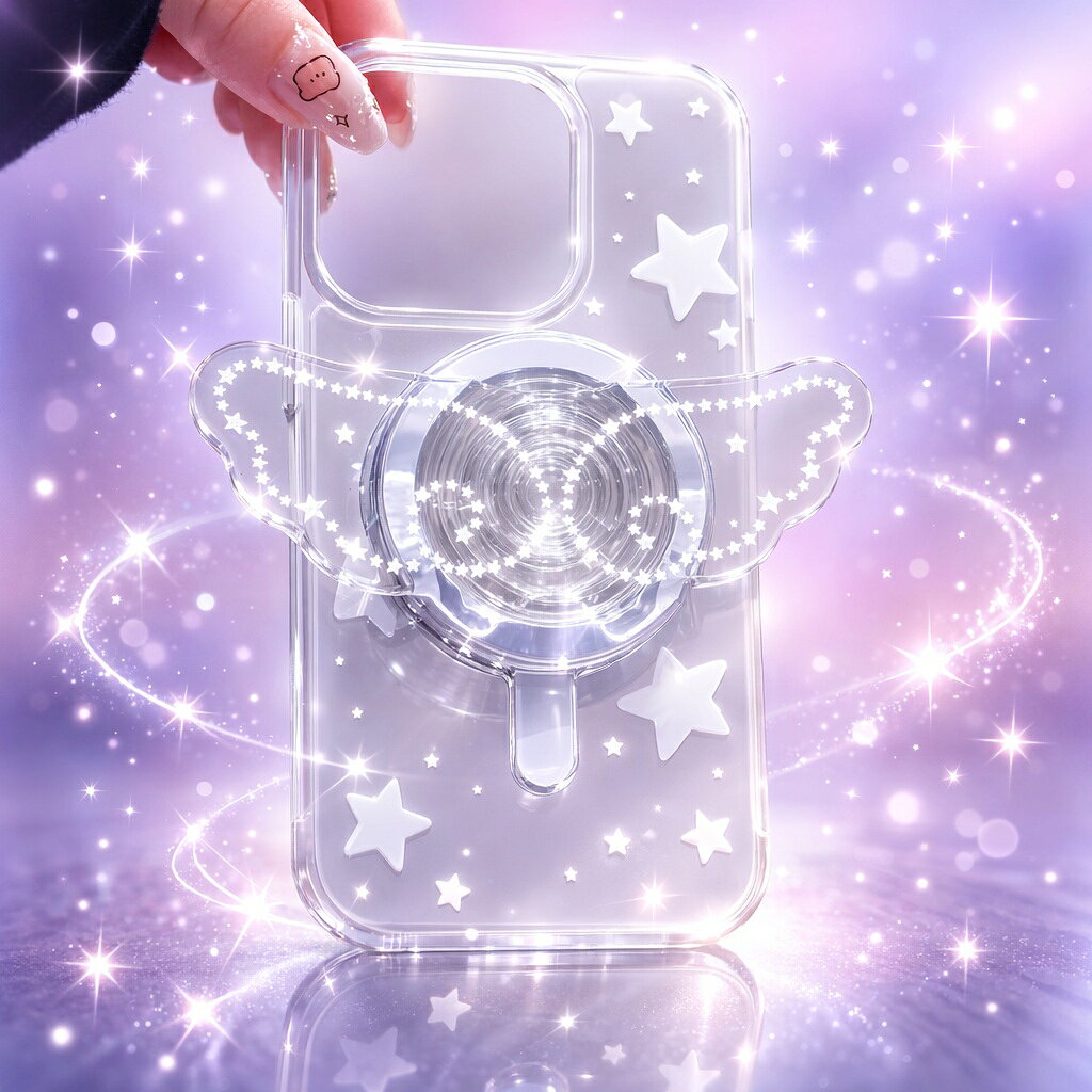 ＜本日P10倍！＞【 天使の羽 スマホ グリップ マグネット アクセサリー クリア ブラック 】 iPhone android 透明 黒 蝶 韓国風 おしゃれ 女性 男性 高見え 雑貨 送料無料 母の日の商品画像 3