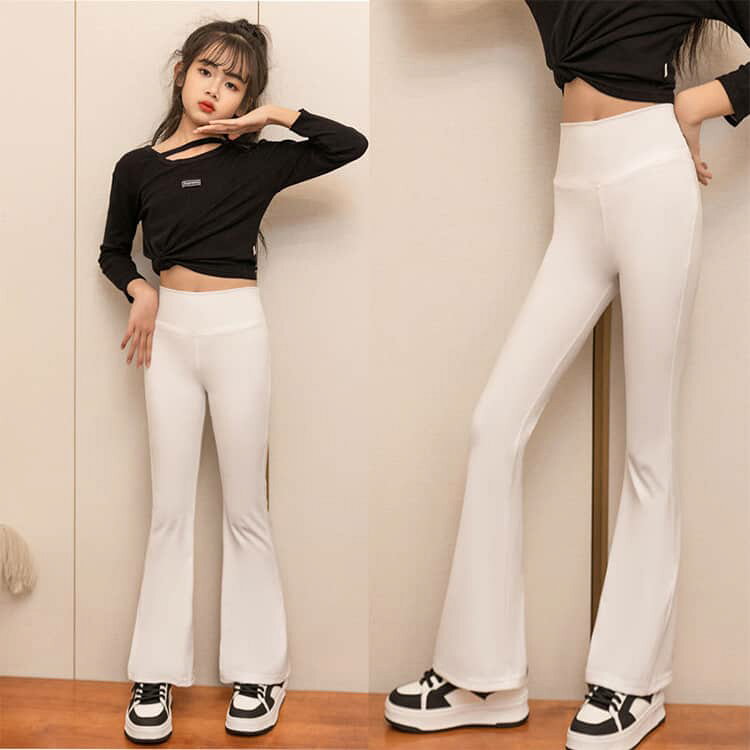 NATIVES SHOPの大きいサイズ レギンス キッズ フレアパンツ 長ズボン パンツ ダンス ストレッチ ジュニア ロングパンツ フレア 女の子 美脚 子供服 子ども服 ハイウエスト フレアパンツ フレア スーパーストレッチ ジーンズ 脚長パンツ ヨガパンツ｜アングル3