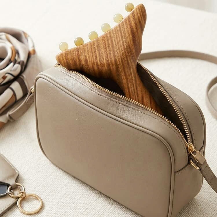 NATIVES SHOPのマッサージコーム 【2個セット】 目元ケア ツボ押し 美顔器 マッサージ棒 美容 フェイスマッサージ 緑檀木 ボディマッサージ リンパケア フェイスマッサージ セルフケア 自然素材 軽量 【2個セット】 リンパ マッサージ器 耳ツボ 表情筋｜アングル3