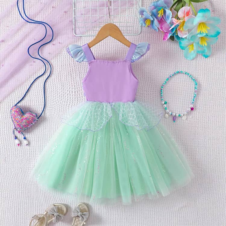 コスチューム プリンセスドレス フリル袖 プリンセス 女の子 ワンピース プリンセス スパンコール キラキラ 可愛い 人魚姫 マーメイド チュール ピアノ発表会 演奏会 七五三 イベント — vista 3