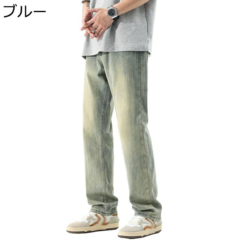 メンズジーンズ デニムパンツ ヴィンテージ加工 ウォッシュ Gパン ストレートパン...