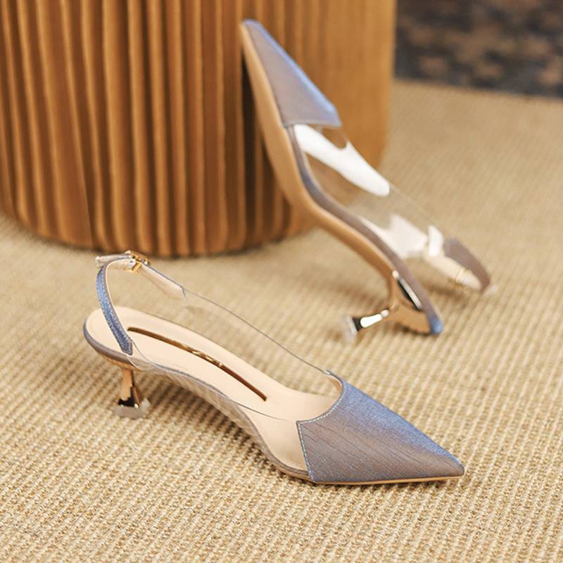 ハイヒールパンプス レディース サンダル スリングパンプス 透明 6cm細ヒール 美脚...