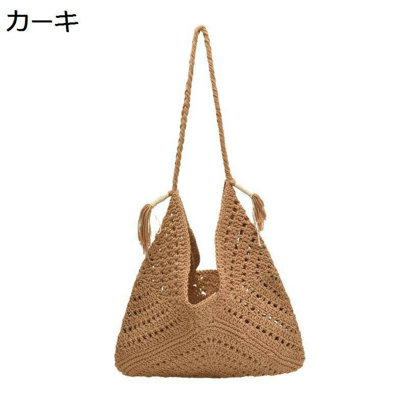 VANESSA BRUNO - カゴバッグ レディース 編みバッグ 肩掛け 可愛い トートバッグ 不規則 フリンジ 旅行用 和装 アウトドア 草編み 2way 大型 お祭り 出掛け リゾートバッグ ギフト ハンドメイド 収納簡単 便利 大容量