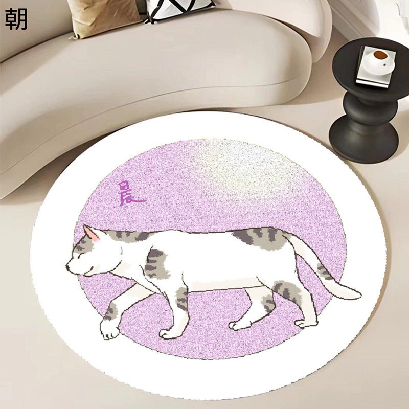 Plain - チェアマット 和風 猫柄 デスクマット 床保護 ゲーミングカーペット 家具保護パッド 敷物 フロアマット 円形 大きめ 可愛いねこ 日系 足元ラグ 滑り止め 静音吸音 柔軟 室内 オールシーズン