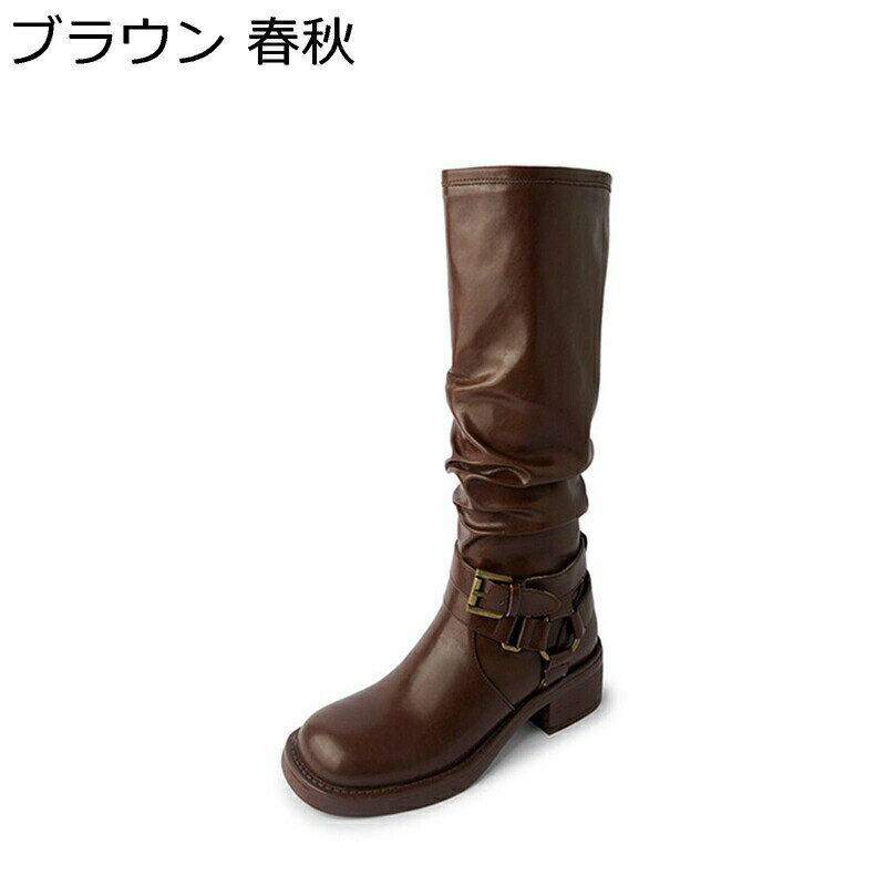 Saidogoa - 膝丈 ロングブーツ 本革 レディース ジョッキーブーツ バックル付き くしゅくしゅ 袴ブーツ 秋冬 足細 エンジニアブーツ 安定感 大きいサイズ 防水 防滑 可愛い ファッション コスプレ 地雷 原宿 長靴