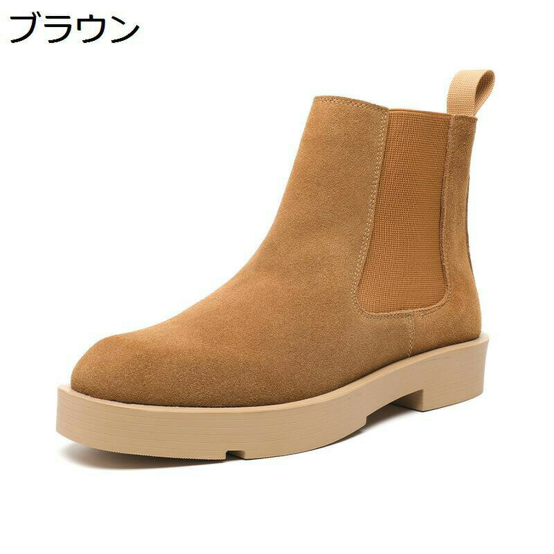 乐天商城 - チェルシーブーツ ショートブーツ メンズ 本革 サイドゴア 厚底 スエード 秋冬 ハイカット 短靴 プレーントゥ 柔らか ゴム底 歩きやすい 暖か 保温 オシャレ トラベル 旅行用 デイリー 大きいサイズ