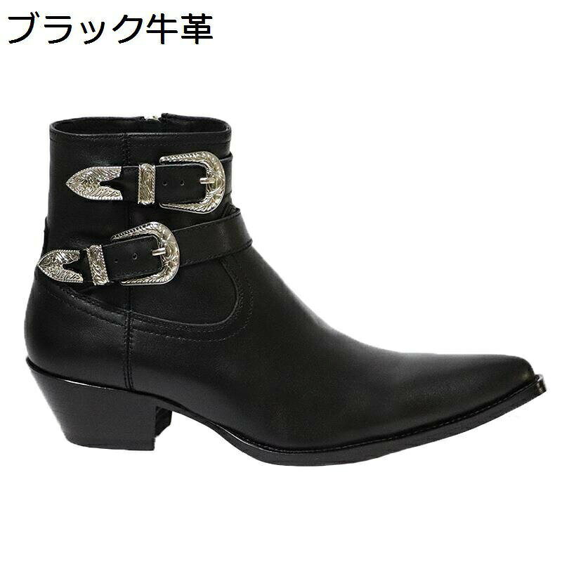 チェルシーブーツ ビジネスブーツ メンズ 革靴 サイドジップ ダブルバックル 秋冬 ミドルカット 短靴 プレーントゥ 柔らか ハイヒール5cm 歩きやすい ウェスタン オフィス 通勤 通学 大きいサイズ