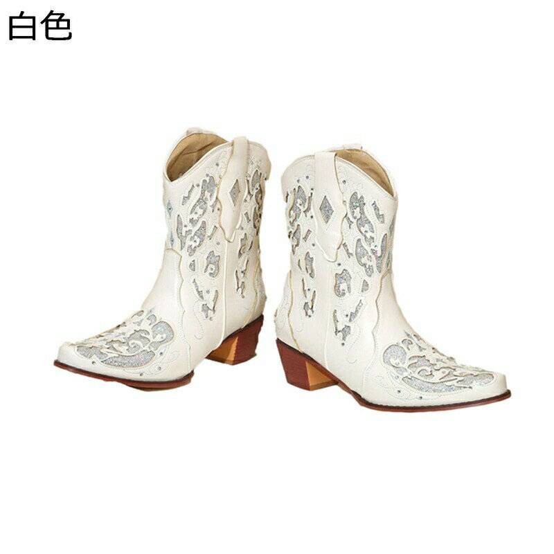 男女兼用 ジョッキーブーツ スタッズ ミドル丈ブーツ 透かし彫り ハイヒール 5cm ウェスタン 袴ブーツ 秋冬 シンプル 美脚 脚長 滑り止め ソフト おしゃれ 大人 大きい 小さいサイズ パンク イベント
