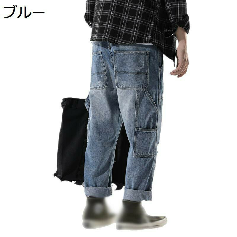 Rakuten - ジーンズ メンズ デニムワイドパンツ ストレッチ バギーパンツ ジーパン 大きいサイズ ゆったり カジュアル コーデ20代 コーデ30代 春夏秋 普段着 通勤通学 ホットパンツ ロングズボン