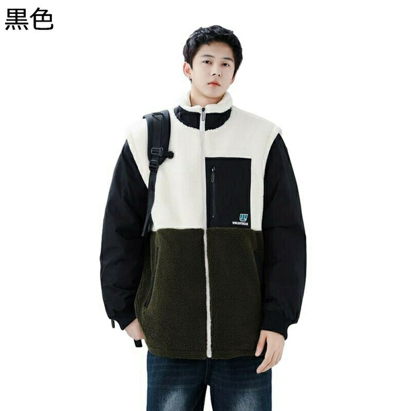 Rakuten - ボアブルゾン フリースジャケット メンズ 防寒服 秋冬 切り替え 大きいサイズ モコモコ 起毛 ウインドブレーカー スタジャン 暖かい 厚手 カジュアルコート アウトドア 会社 学生 ポケット