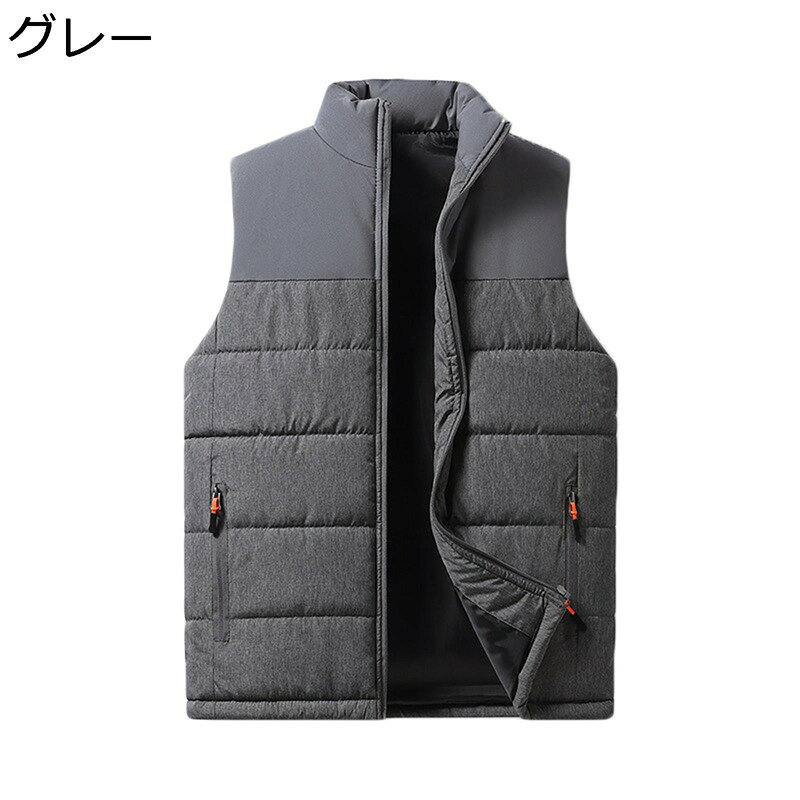 中綿ベスト ダウンコットンベスト メンズ 冬用ベスト 大きいサイズ スポーツ カジュアル スタンドカラー おしゃれ パッチワーク 秋冬 厚手 防寒対策 保温性 軽量 暖かい 冬服