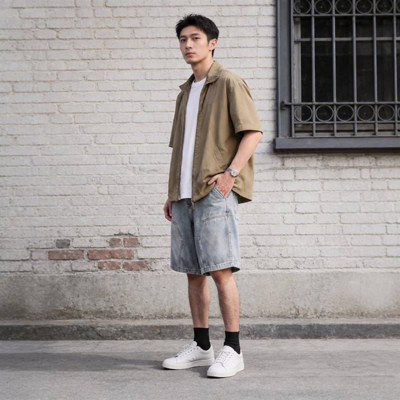 メンズ デニム ショートパンツ ワイド ハーフパンツ ゆったり ヴィンテージ風 スト...