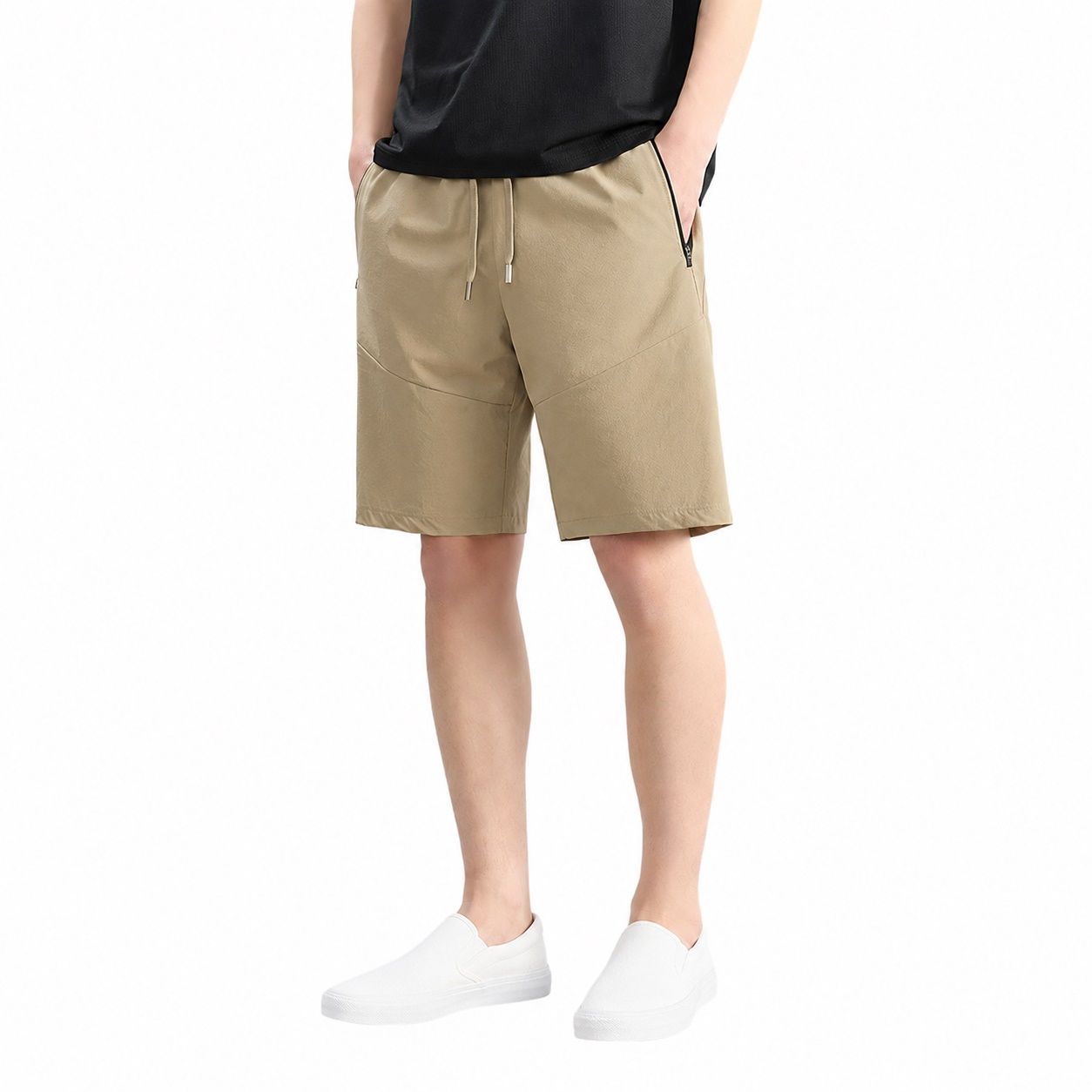 ハーフパンツ メンズ 吸汗速乾 接触冷感 ウエストゴム 紐付き ファスナーポケット 通気性 軽量 動きやすい 普段着 スポーツ トレーニング 夏 短パン