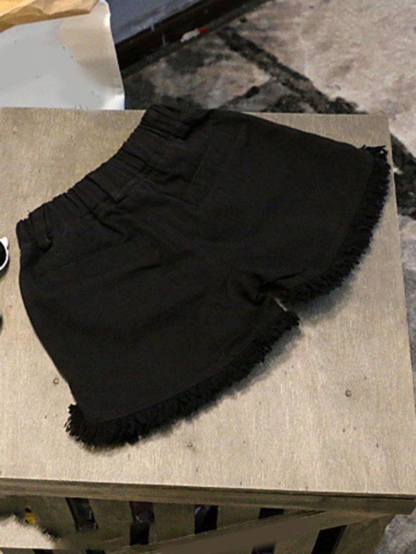 ダメージ デニム ショートパンツ フリンジ 女の子 子供服 キッズ ジーンズ 無地 黒...