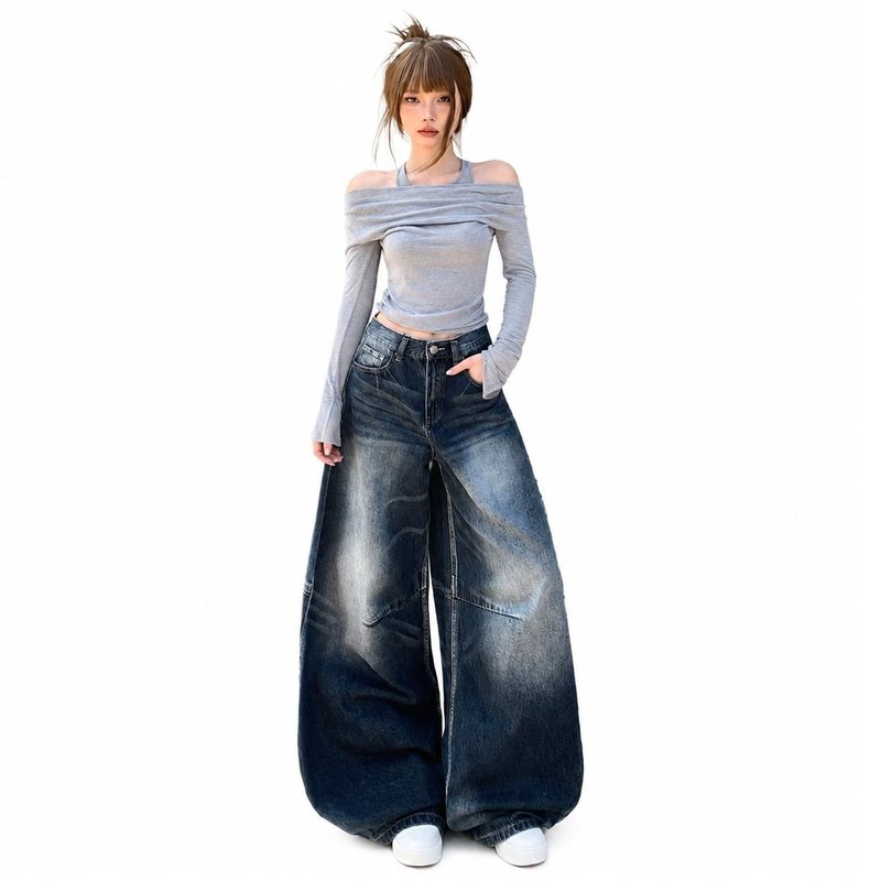 デニムパンツ レディース 体型カバー 着痩せ ズ ワイドパンツ ハイウエスト カーブ バギー ルーズ ゆったり ボトムス ロング丈 カジュアル 春 夏 秋 冬 美脚 脚長