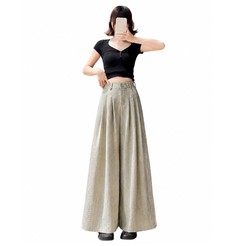ワイドパンツ レディース 体型カバー 夏 涼しい ハイウエスト ロングパンツ ゆったり ガウチョ きれいめ スラックス 落ち感 ボトムス カジュアル 大人 通勤 お出かけ ニュアンス柄 脚長