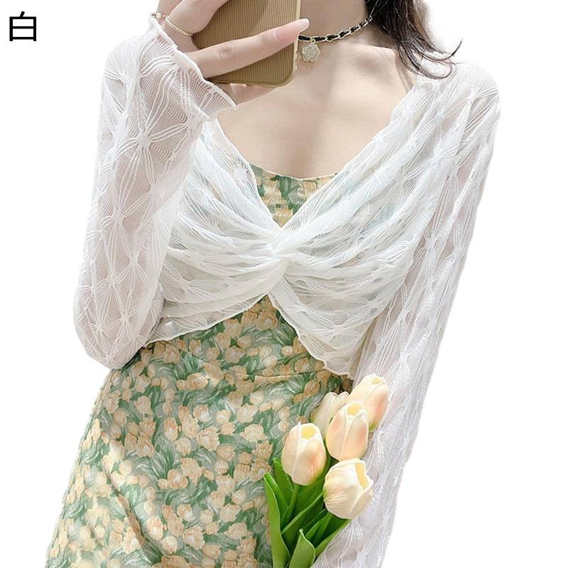 Rakuten - カーディガン レース トップス レディース Vネック サマーアウター ショート丈 透かし編み 羽織りガウン 女性用 冷房対策 透かし きれいめ 会社 通学 日常 吸汗速乾 柔らかい 爽やか 春 夏