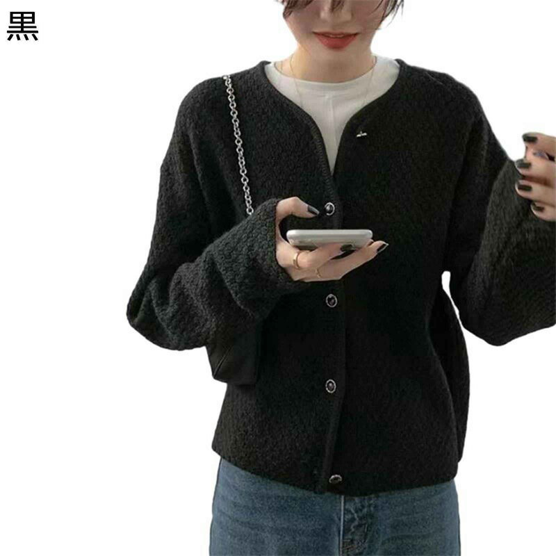 Rakuten - レディース カーディガン ニットセーター スエット ワッフル アウター 折り襟 無地 簡約 シンプル 体型カバー ゆったり カジュアル 上着 秋服 冬服 春着 通勤通学 オフィス 仕事