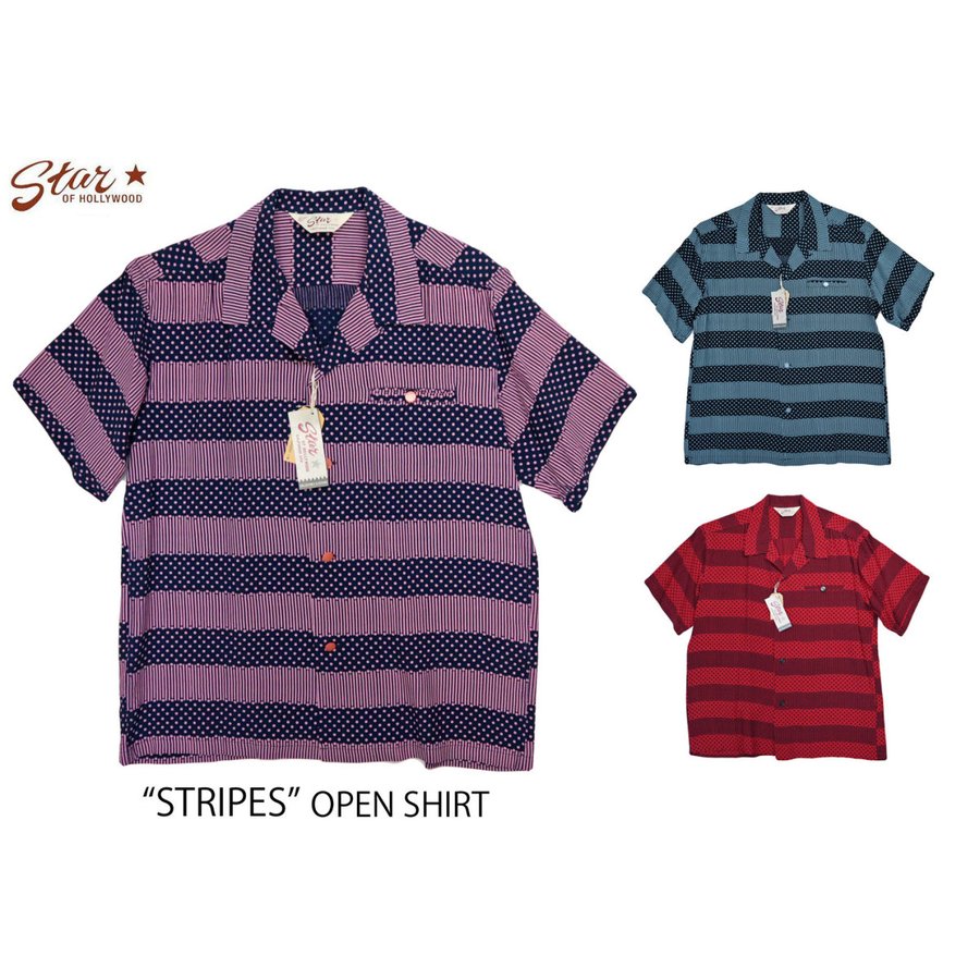 スターオブハリウッド STAR OF HOLLYWOOD 半袖オープンシャツ “STRIPES” ストライプ SH38382 東洋エンタープライズ ￥17,600