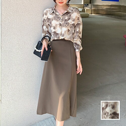 カジュアルセットアップスカートセットアップ 韓国 ファッション レディース 秋 冬 カジュアル お取り寄せ PTXL757 オルチャン コーデ シンプル 定番 セレカジ 20代 30代 40代 2024 ペイント柄 オーバーサイズ セミフレア ミモレ
