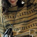ニット セーター 韓国 ファッション レディース 秋 冬 カジュアル お取り寄せ PTXM221 オルチャン コーデ シンプル 定番 セレカジ 20代 30代 40代 2024 オーバーサイズ バイカラー リブ 幾何学模様(4)