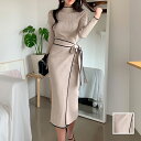 パーティードレス 結婚式 ワンピース ミディアム ひざ丈 オケージョン ドレス 韓国 ファッション レディース 秋 冬 ブライダル お取り寄せ PTXM521 お呼ばれ コーデ 成人式 二次会 同窓会 送料無料 20代 30代 40代 50代 2024 リブニット バイカラー ラップスカート風