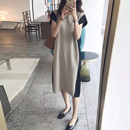 ワンピース カジュアル ロング マキシ丈ワンピ 韓国 ファッション レディース 春 夏 カジュアル お取り寄せ PTXM842 オルチャン コーデ シンプル 定番 セレカジ 20代 30代 40代 2024 バイカラー シェーディング プレーン 着回し