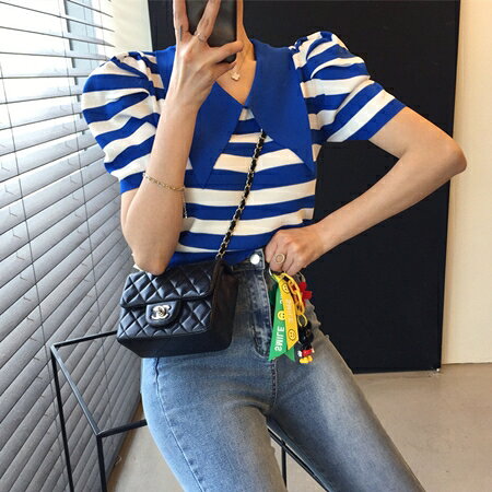 ニット セーター 韓国 ファッション レディース 春 夏 カジュアル お取り寄せ PTXM865 オルチャン コーデ シンプル 定番 セレカジ 20代 30代 40代 2024 マリンテイスト パフスリーブ エレガント natu-loha-10015938 韓国 ワンピ ドレス kilakilastyle サンプル画像2