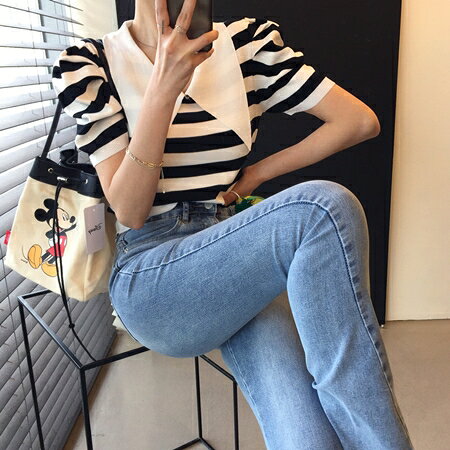 ニット セーター 韓国 ファッション レディース 春 夏 カジュアル お取り寄せ PTXM865 オルチャン コーデ シンプル 定番 セレカジ 20代 30代 40代 2024 マリンテイスト パフスリーブ エレガント natu-loha-10015938 韓国 ワンピ ドレス kilakilastyle サンプル画像3