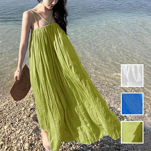 リゾートワンピース リゾートワンピ ロング マキシ丈 沖縄 ハワイ グアム 韓国 ファッション レディース 春 夏 パーティー お取り寄せ PTXN228 お呼ばれ オルチャン 送料無料 コーデ セクシー 20代 30代 40代 50代 2024 シワ加工 キャミワンピース ギャザー マキシ