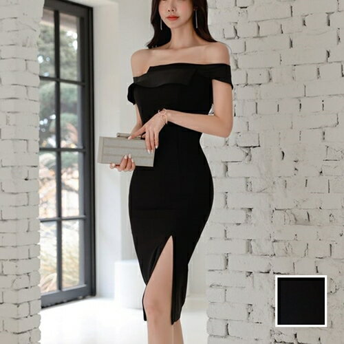 パーティードレス 結婚式 ワンピース ミディアム ひざ丈 オケージョン ドレス 韓国 ファッション レディース 春 夏 ブライダル お取り寄せ PTXN775 お呼ばれ コーデ 成人式 二次会 同窓会 送料無料 20代 30代 40代 50代 2024 アシンメトリー オフショル スリット タイト