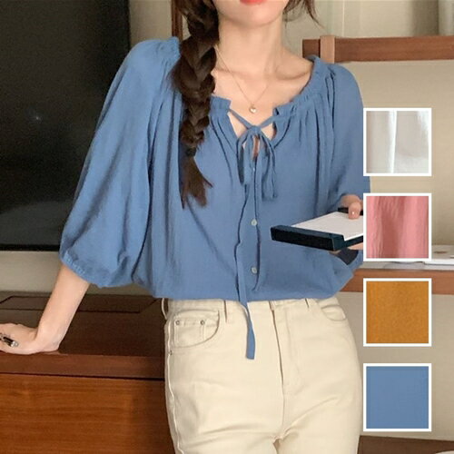 ブラウス シャツ 韓国 ファッション レディース 春 夏 カジュアル お取り寄せ PTXN799 オルチャン コーデ シンプル 定番 セレカジ 20代 30代 40代 2024 オーバーサイズ シワ加工 バルカンブラウス(4)