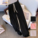 パンツ ボトムス 韓国 ファッション レディース 春 夏 秋 カジュアル お取り寄せ PTXN896 オルチャン コーデ シンプル 定番 セレカジ 20代 30代 40代 2024 大きいサイズ ワイド ジョガー スウェット ドレープ 薄手