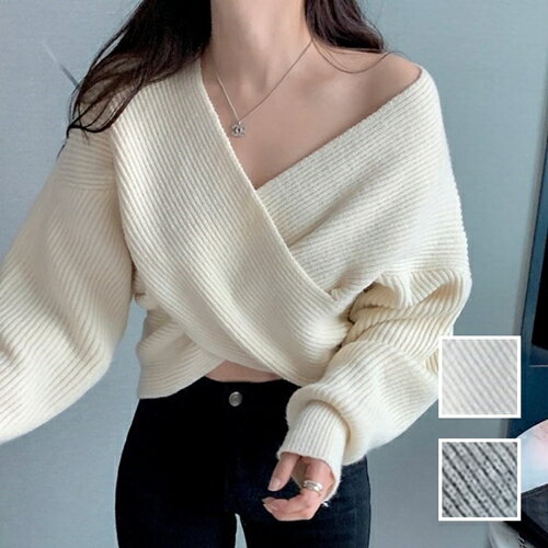 ニット セーター 韓国 ファッション レディース 秋 冬 カジュアル お取り寄せ PTXN923 オルチャン コーデ シンプル 定番 セレカジ 20代 30代 40代 2024 クロスデザイン デコルテ見せ リブ セクシー