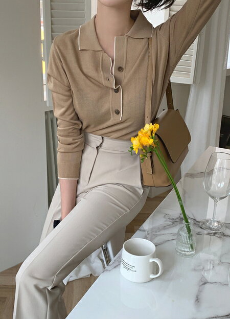 ニット セーター 韓国 ファッション レディース 春 夏 秋 カジュアル お取り寄せ PTXN861 オルチャン コーデ シンプル 定番 セレカジ 20代 30代 40代 2024 シアー リブ ポロカラー サマーニット ゆったり