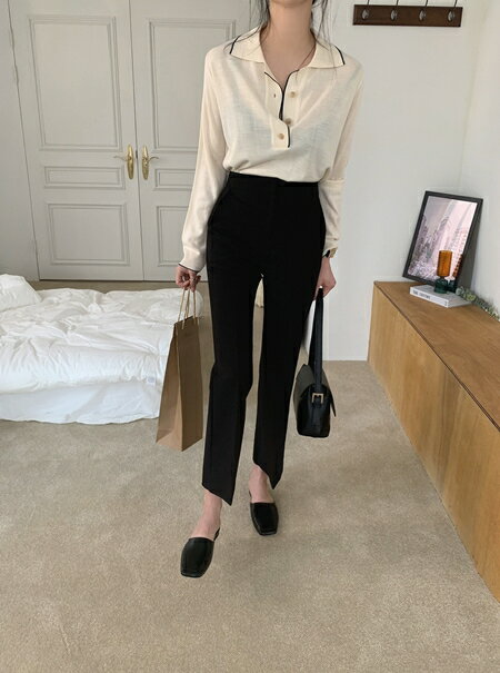 ニット セーター 韓国 ファッション レディース 春 夏 秋 カジュアル お取り寄せ PTXN861 オルチャン コーデ シンプル 定番 セレカジ 20代 30代 40代 2024 シアー リブ ポロカラー サマーニット ゆったり