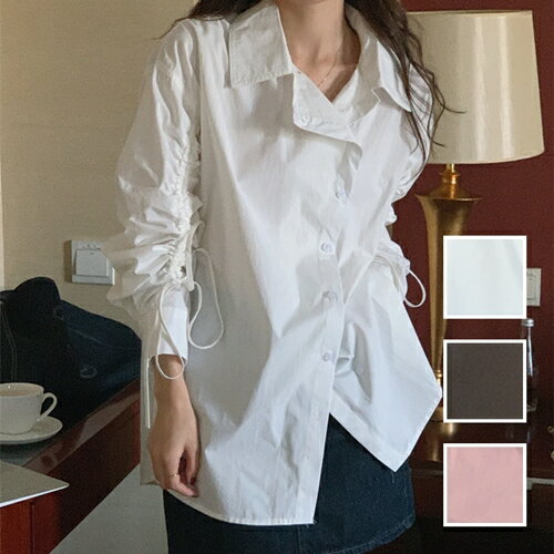 楽天韓国 ワンピ ドレス kilakilastyleブラウス シャツ 韓国 ファッション レディース 春 秋 冬 カジュアル お取り寄せ PTXP168 オルチャン コーデ シンプル 定番 セレカジ 20代 30代 40代 2024 アシンメトリー シャーリング リボン ラフ