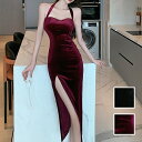 パーティードレス 結婚式 ワンピース ミディアム ひざ丈 オケージョン ドレス 韓国 ファッション レディース 春 秋 冬 ブライダル お取り寄せ PTXP208 お呼ばれ コーデ 成人式 二次会 同窓会 送料無料 20代 30代 40代 50代 2024 ホルターネック 起毛 光沢 スリット 肌見せ(4)