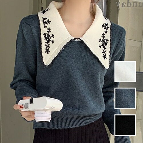 ニット セーター 韓国 ファッション レディース 春 秋 冬 カジュアル お取り寄せ PTXP292 オルチャン コーデ シンプル 定番 セレカジ 20代 30代 40代 2024 ビッグカラー リブニット プルオーバー